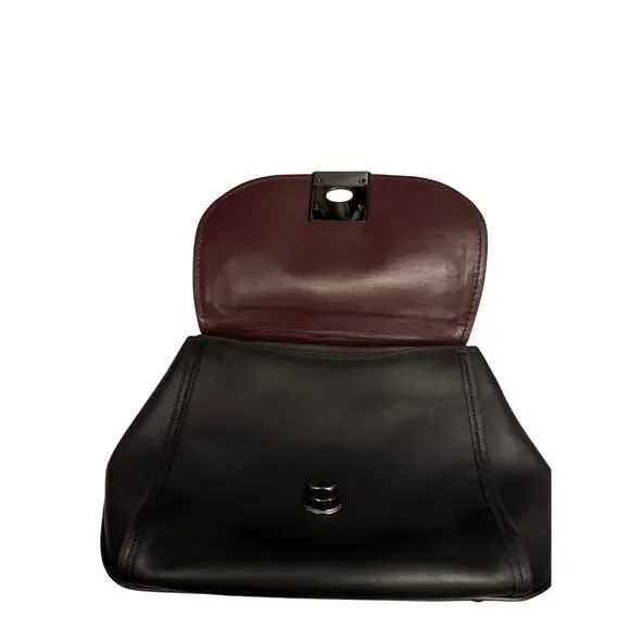 Coach Tea Rose Top Handle Bag Black and Oxblood Leather - Picture 9 of 14